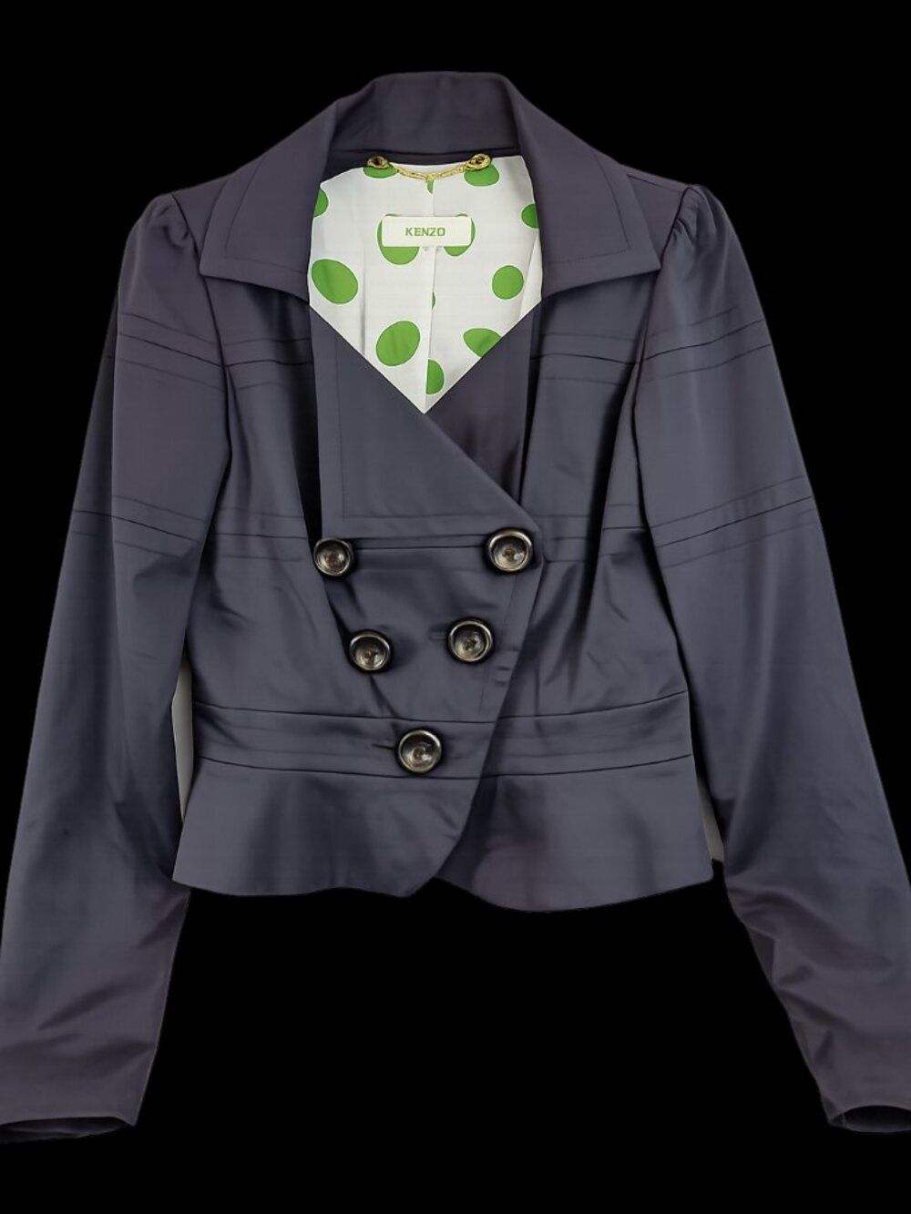 Kenzo Paris Black Double Breasted Tailored Blazer Jacket Cotton Blend FR 36